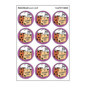 I Loaf It!/Raisin Bread Scent Retro Scratch 'n Sniff Stinky Stickers by TREND; 24 Seals/Pack - Authentic 1980s Designs!