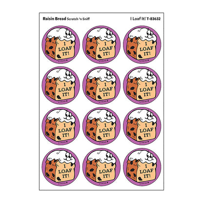I Loaf It!/Raisin Bread Scent Retro Scratch 'n Sniff Stinky Stickers by TREND; 24 Seals/Pack - Authentic 1980s Designs!
