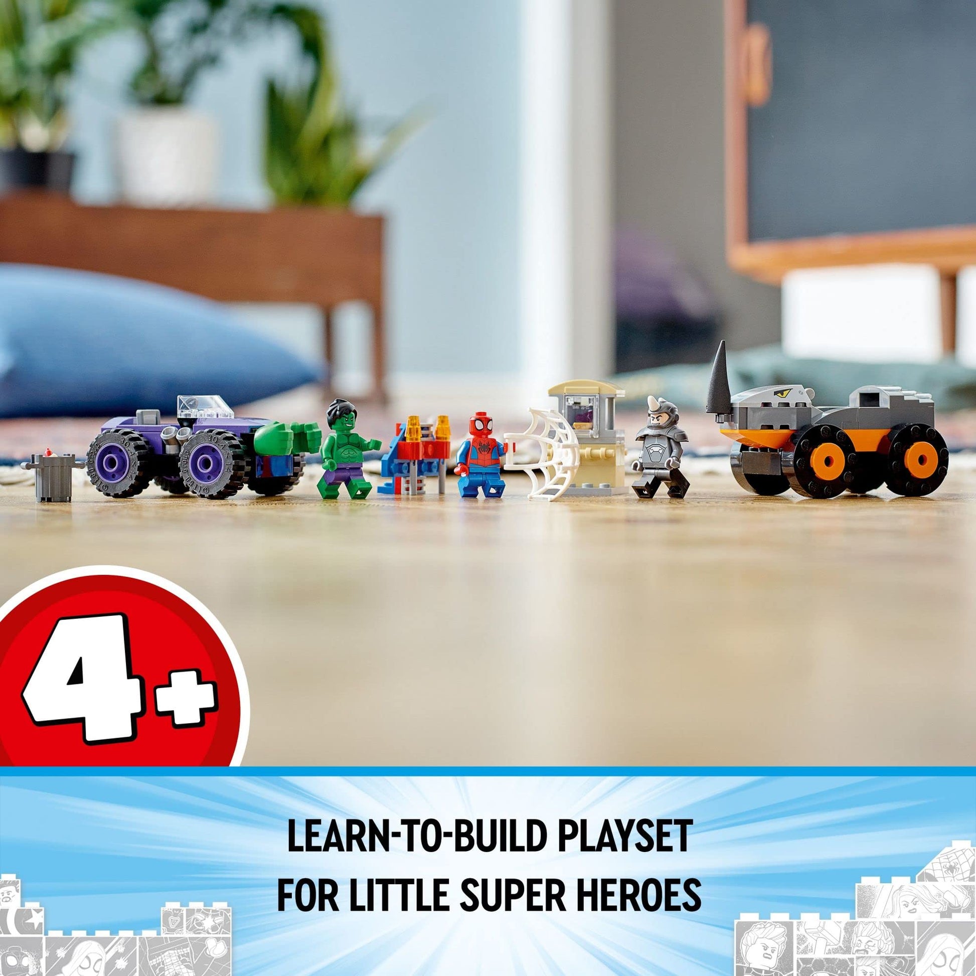 LEGO Marvel Hulk vs. Rhino Monster Truck Showdown, Toy for Kids, Boys & Girls Ages 4 and Up with Spider-Man Minifigure, Inspired by The Spidey and His