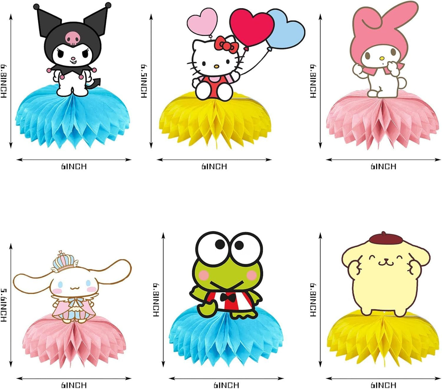 6Pcs Kitty Theme Party Table Centerpieces, Kawaii Honeycomb Decorations, Double-Sided Cat Table Toppers for Girls Birthday Party, Photo Booth Props