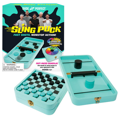 Dude Perfect Sling Puck & Checkers Game Set: Fast-Paced Action for Kids and Adults, Perfect for Family Game Nights, Parties, and Gifts, Ages 4+