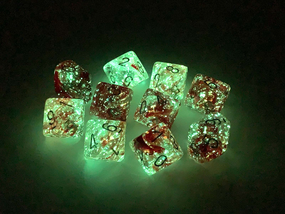 Chessex d10 Dice Set: Nebula Luminary - Red w/Silver (10)