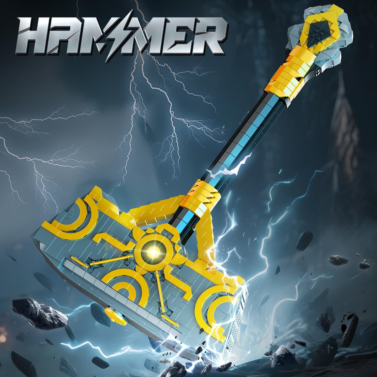 Finger Rock Thor Battle Hammer Toy Building Blocks Set for Adults, Legendary Hammer Building Kit with a Base for Display, 1317 Pieces Classic Toy