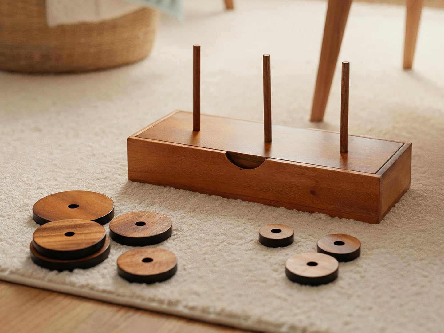 BSIRI Fun Puzzle Board Games Gifts of Hanoi Tower (9 Rings) with Wooden Designs for Brain Teasers Logic Games Kids and Adults to Challenges Mastermind