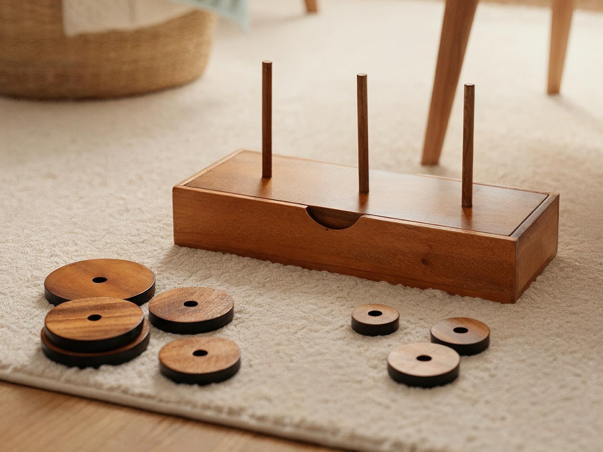 BSIRI Fun Puzzle Board Games Gifts of Hanoi Tower (9 Rings) with Wooden Designs for Brain Teasers Logic Games Kids and Adults to Challenges Mastermind
