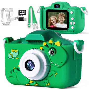 Kids Camera for 3, 4, 5, 6, 7, 8, 9 Year Old Boys Girls - 1080P HD Kids Video Camera, Dinosaur Christmas Birthday Gifts, Toddler Dual Lens Digital