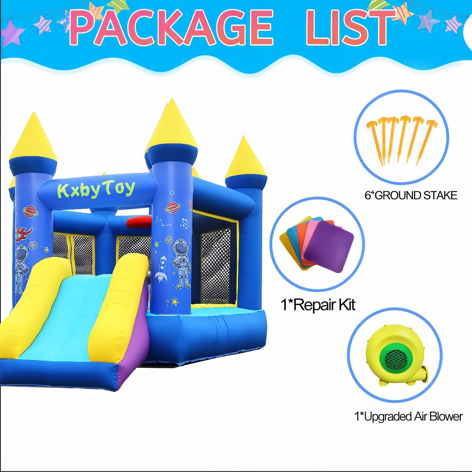 Inflatable Bounce House for Kids 3-10, 550W Blower Included Indoor Outdoor Bouncy House with Slide,Toddler and Infant Jumping Castle