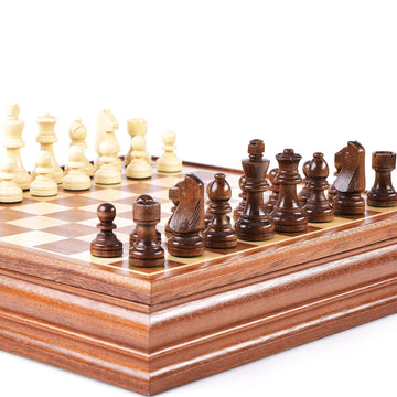 VAMSLOVE Chess and Checkers Board Game Sets for Adults Wooden Deluxe 15 inch Wood Board Box with Storage, Classic 2 in 1 Large Size with Chess Pieces