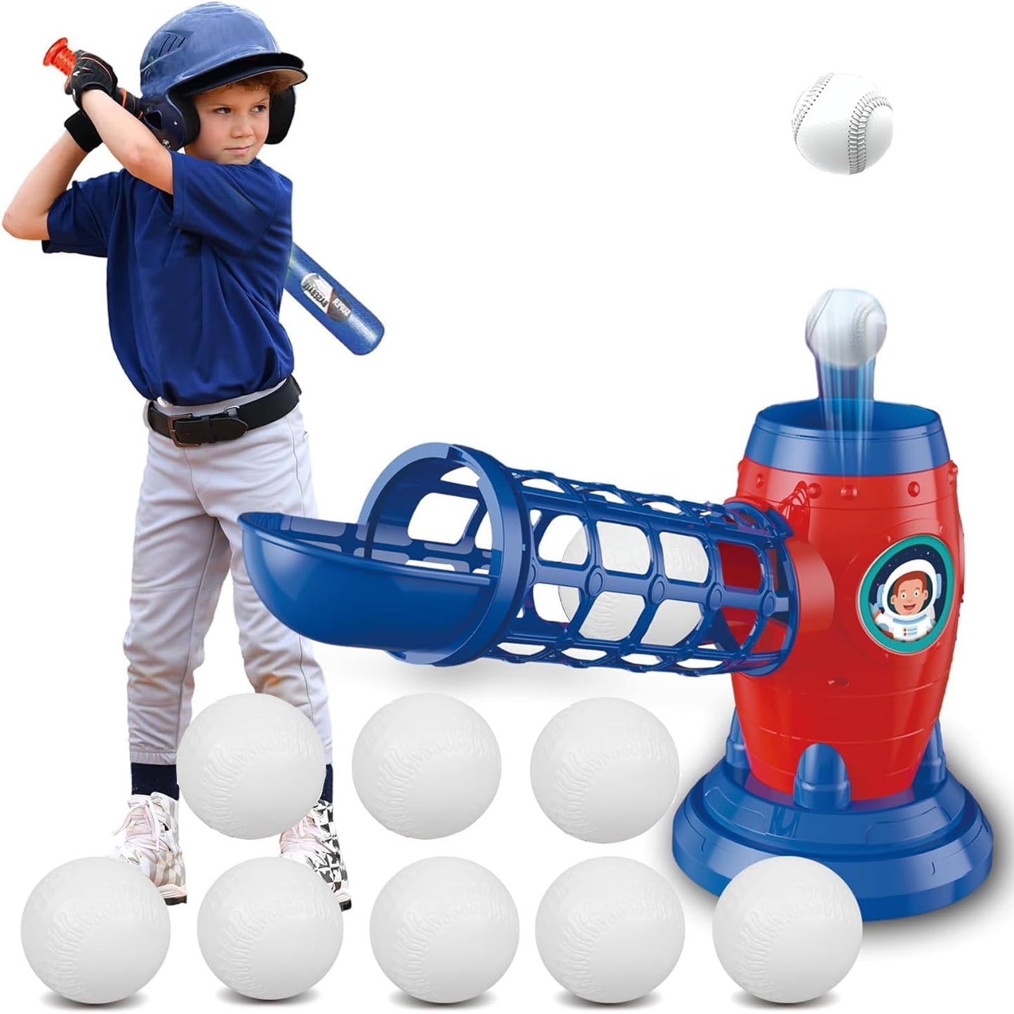 SunwyxTek Automatic Baseball Pitching Machine with 8 Balls, T Ball Set for Toddlers 3-5 5-8 Years, Tee Ball Set Tee Pitcher Gift for Kids 3-12