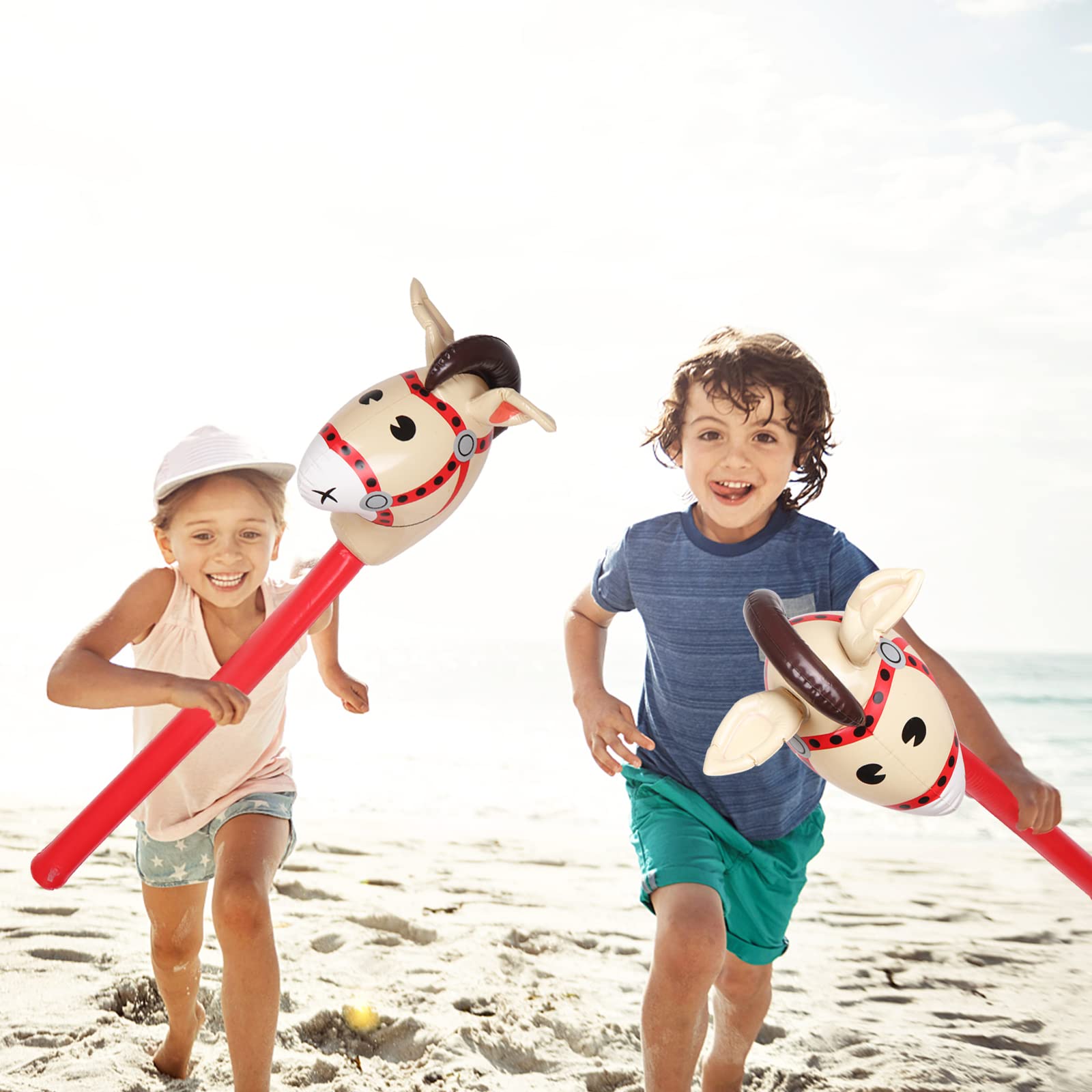 OBANGONG 6 Pcs Inflatable Stick Horse Toy for Kids - Funny Balloon Horse Head for Baby Shower and Cowboy Party Supplies
