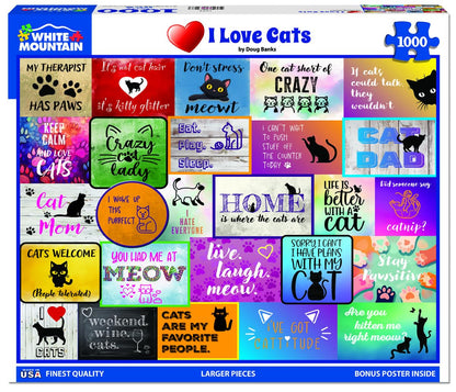 White Mountain 1000 Piece Jigsaw Puzzle Cute Collage, I Love Cats