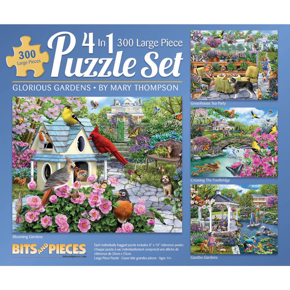 Bits and Pieces - 4-in-1 Multi-Pack 300 Piece Jigsaw Puzzles for Adults - Jigsaw Puzzle Set Bundle by Mary Thompson, Completed Puzzle Size: 16" x 20"