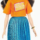 Barbie Fashionistas Doll #145 with Long Brunette Pigtails Wearing Orange T-Shirt, Shimmery Blue Skirt, Yellow Kicks & Bracelet, Toy for Kids 3 to 8