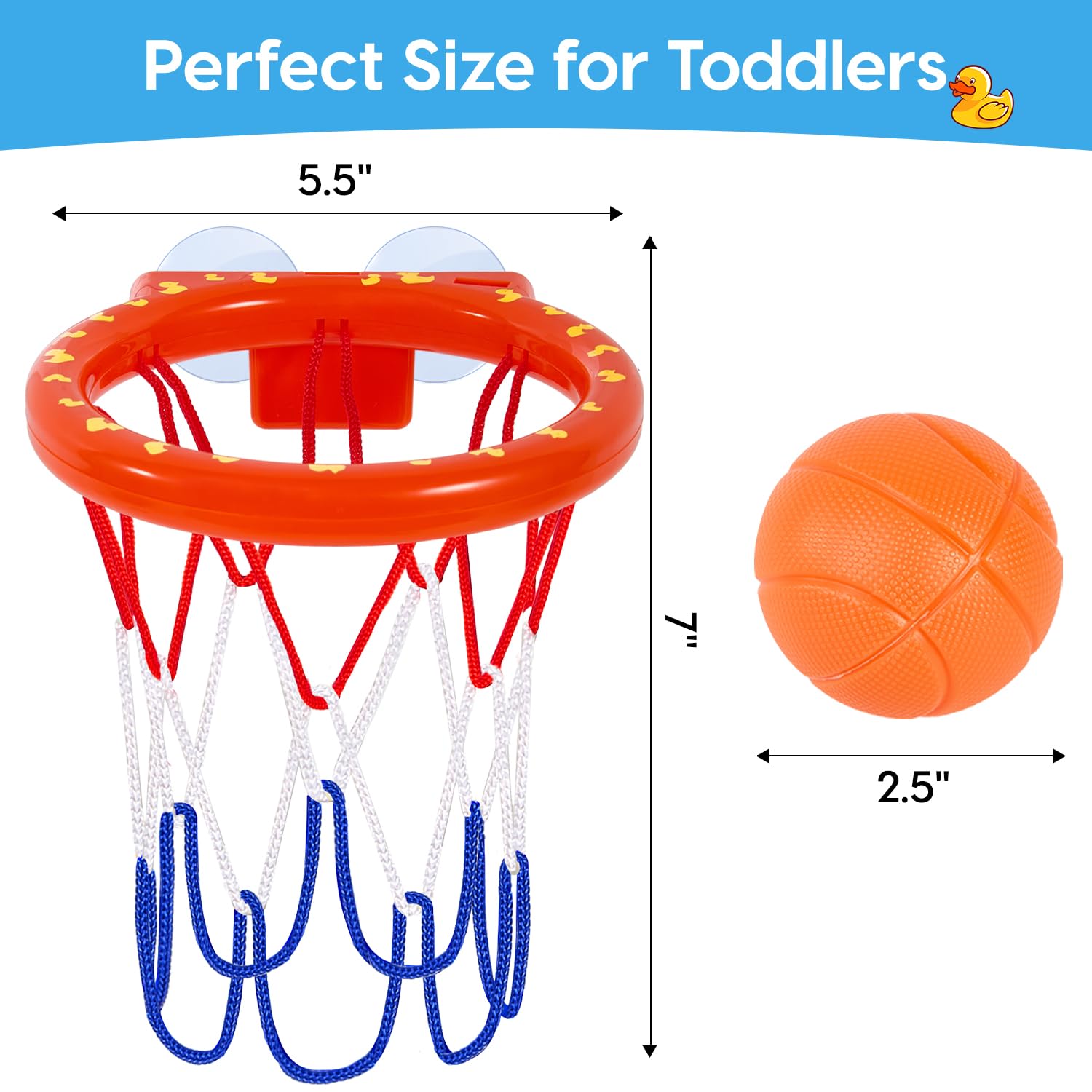 Auvitaya Bath Toys, Bathtub Basketball Hoop for Kids Toddlers, Bath Shower Toys for Kids, Strong Suction Cup Basketball Hoop & 3 Soft No-Hole Balls