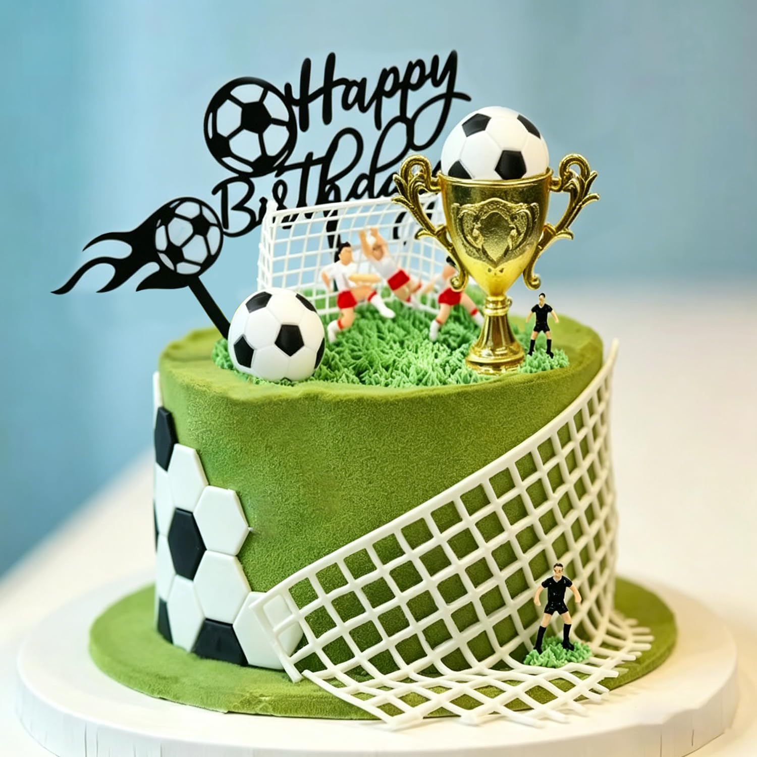 14PCS Soccer Cake Topper Decorations Set with Soccer Ball Cupcake Toppers and Player Figures for Soccer Birthday Party Sport Theme Supplies