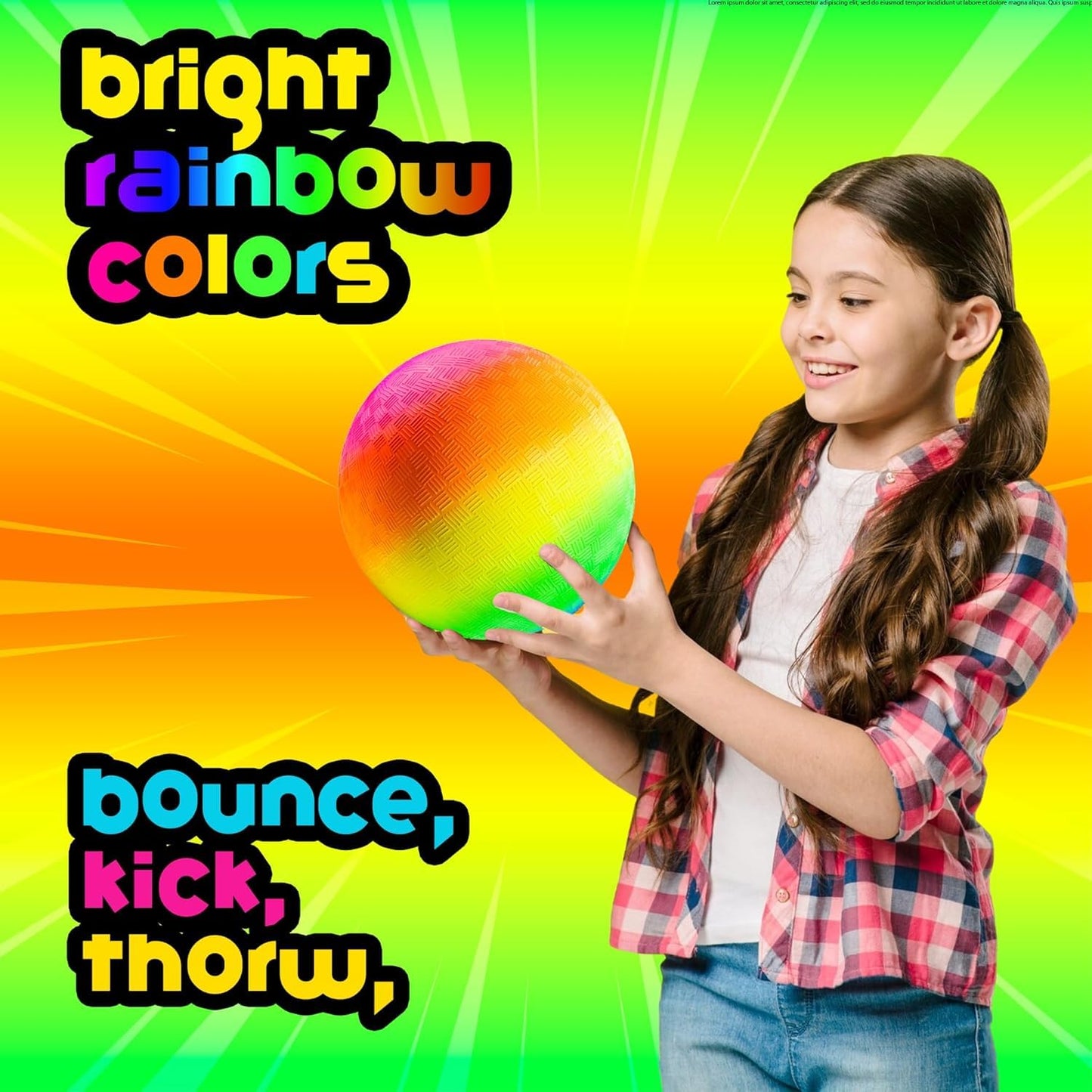 8.5-Inch Rainbow Playground Ball with Hand Pump for Kickball & Dodgeball