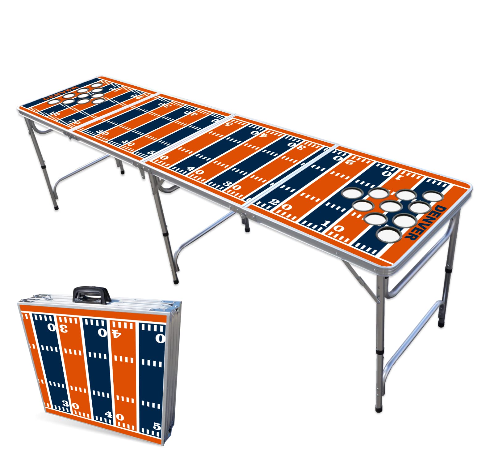 8-Foot Professional Beer Pong Table w/Cup Holes - Denver Football Field