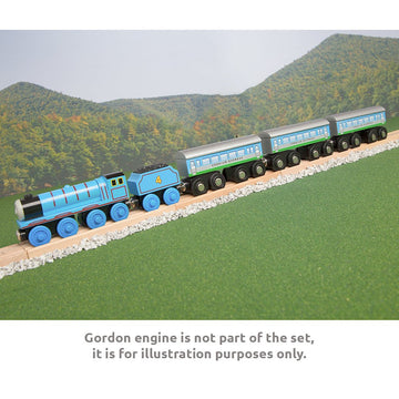 Orbrium 3 Pcs Large Wooden Railway Express Coach Cars, Compatible with Thomas & Friends Push-Along the Tank Engine, Brio, Chuggington Wooden Train