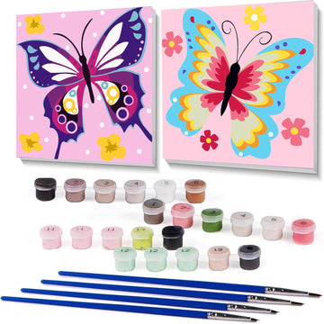 askkqtx 2 Pack Butterfly Paint by Number for Kids,Easy Paint by Numbers for Kids Ages 8-12,DIY Acrylic Oil Painting Kits for Home Wall Decor and Girls