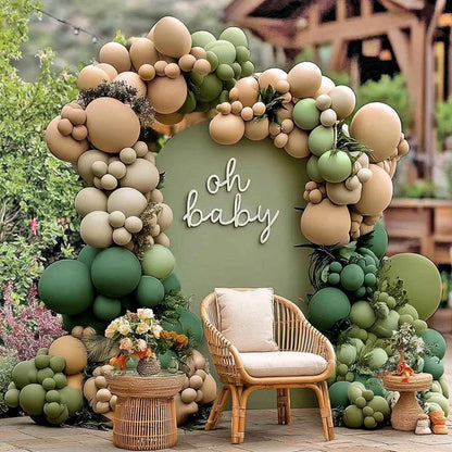 Sage Green Brown Balloon Arch Kit Double Stuffed Dusty Olive Green Tan White Sand Apricot Latex Balloon Garland for Neutral Baby Shower Safari