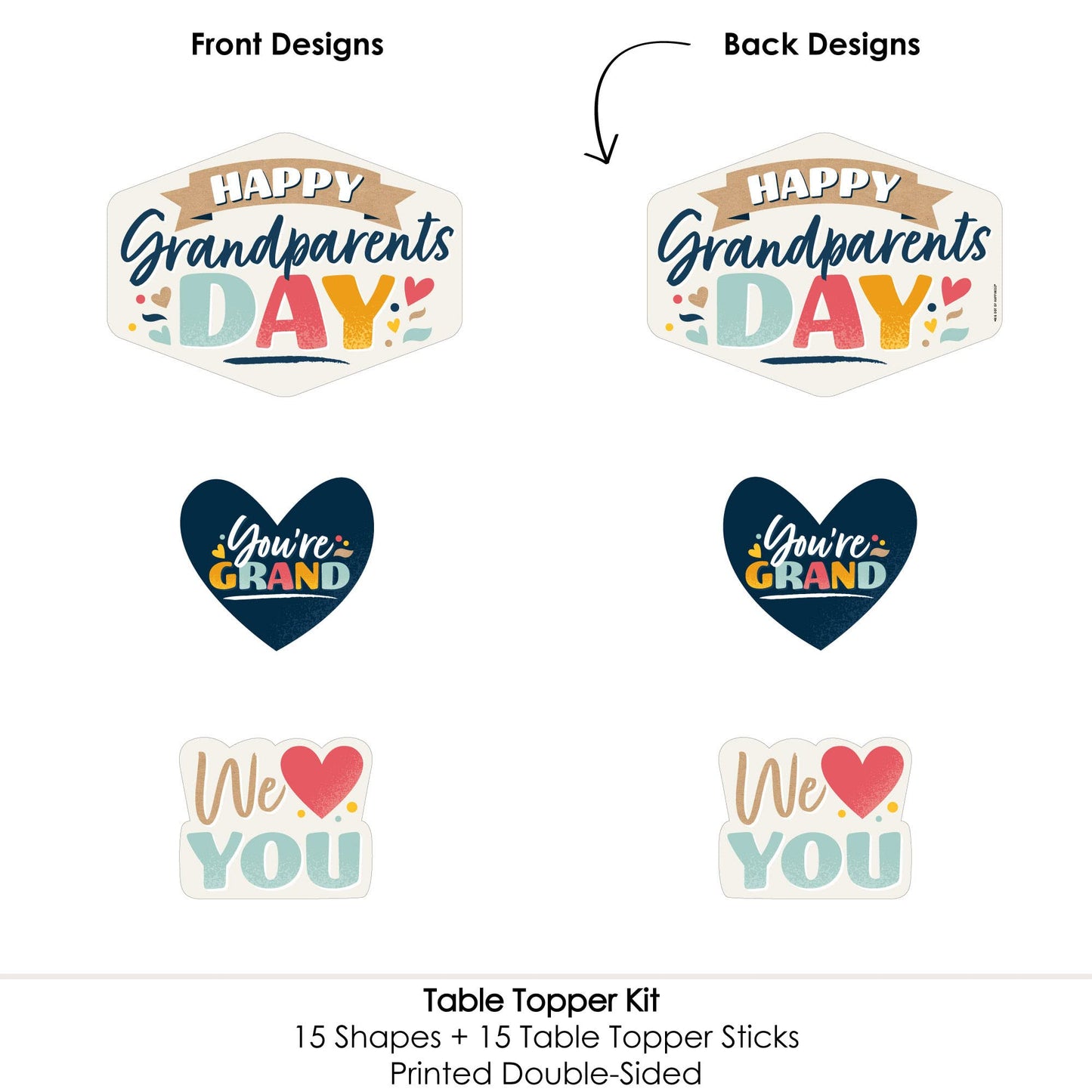 Big Dot of Happiness Grandparents Day Celebration Centerpiece Sticks, 15-Piece Table Decoration Set, Multi-Size Table Toppers with Display Sticks