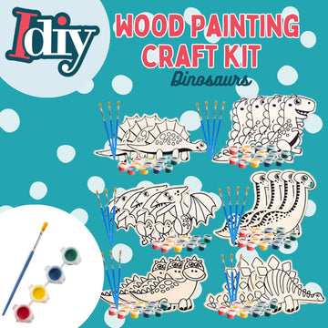 SCS Direct Wood Painting Craft Kit 20 Pack- Summer Arts & Crafts Gifts for Kids - Each Dinosaur Painting Set Comes w/Brush & Paint - Great