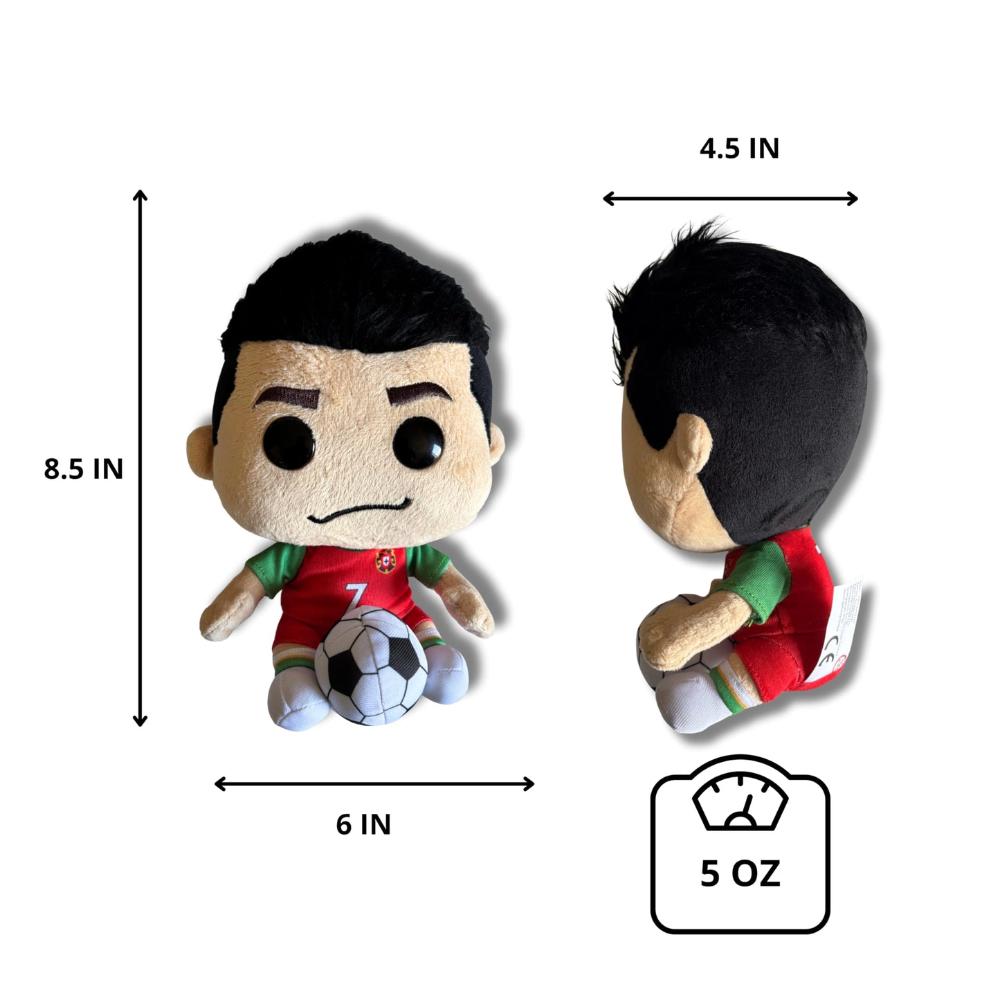 DEHENIS Ronaldo Plush - Soccer Star Collectible with Jersey Number 7 - Peluche de Ronaldo - Soccer Gift for Boys, Girls & Fans - Number 7 Soccer