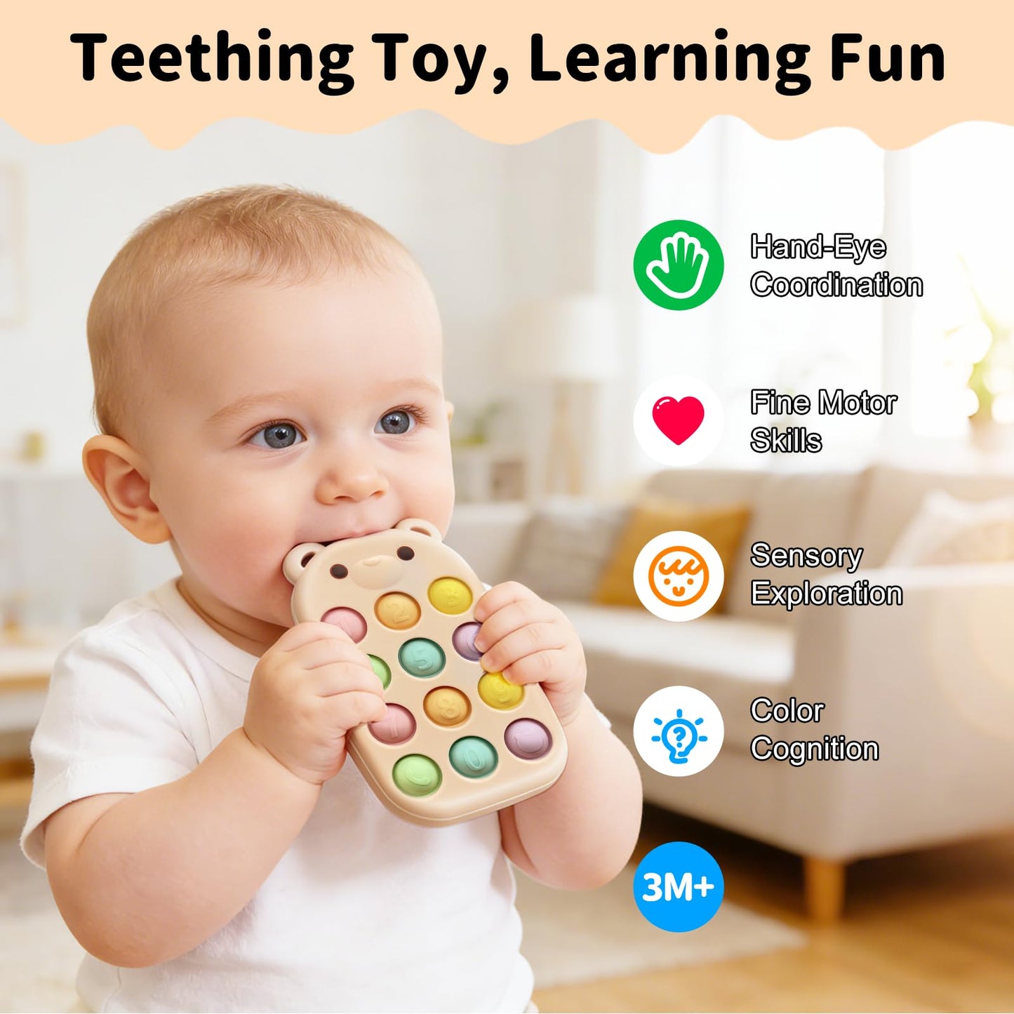 visewi baby phone teething toys, food grade silicone teether toy for baby 3-18 months, chew toys with number pop bubbles, Fidget Toy for Kids, Pop It