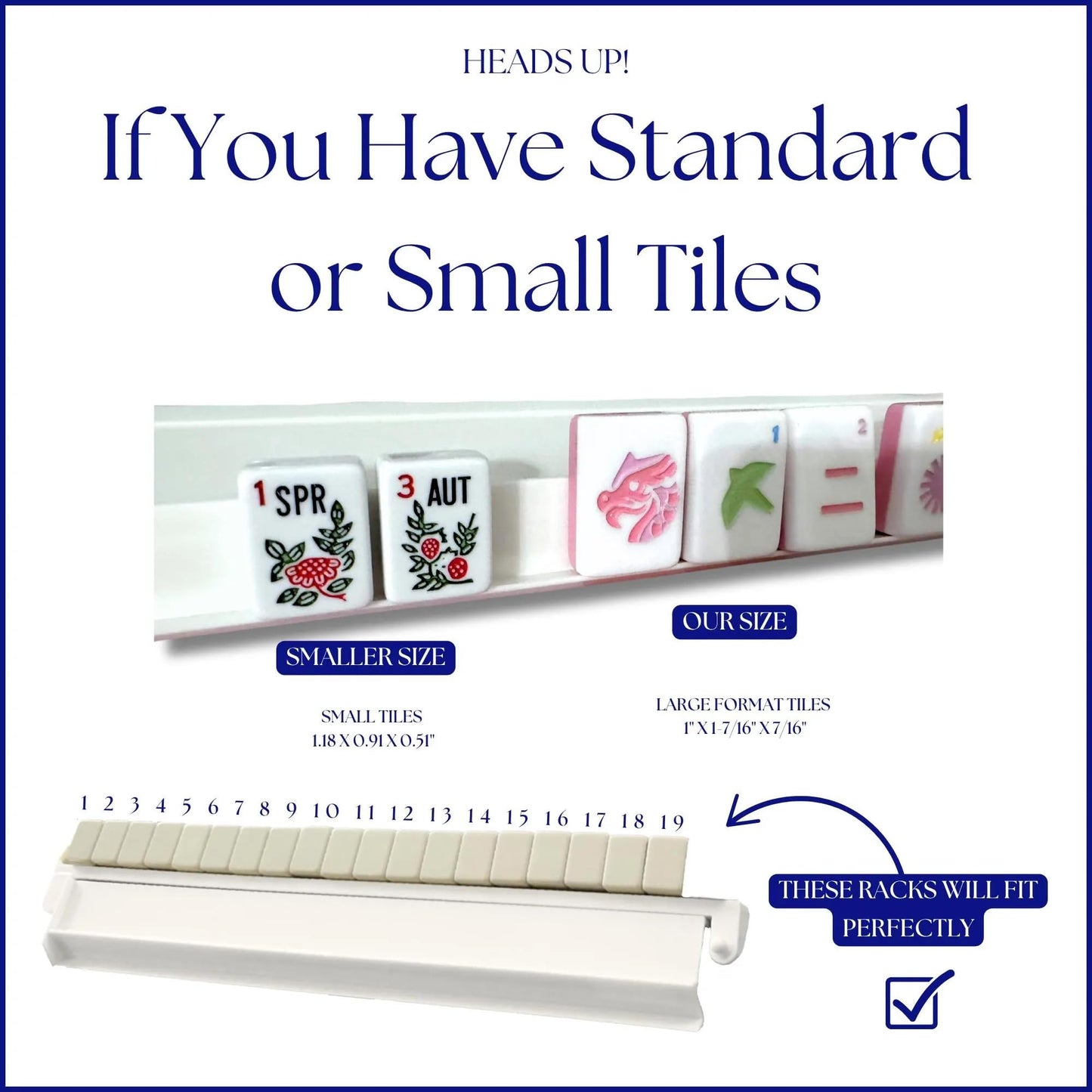 Acrylic White Mahjong Tile Pusher Racks (Set of 4) - White Color(18.5 Inches Long)