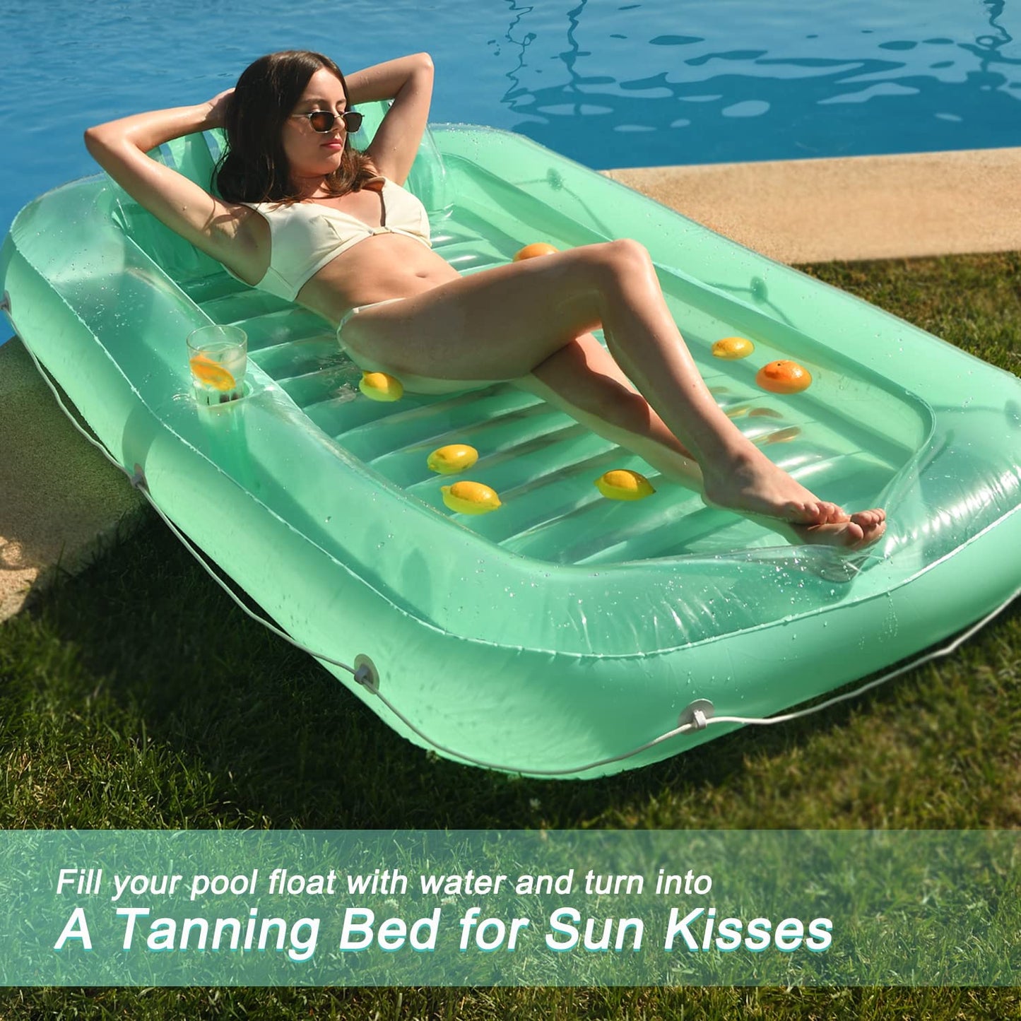 Float Joy Tanning Pool Inflatable Pool Floats Adult Tanning Bed Pool Lounger Blow Up Pool Floaties for Floating Sunbathing Suntan Tub