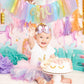 Pastel Rainbow High Chair Banner for 1st Birthday - Party Supplies with Tutu Skirt and Pennant