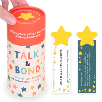 TALK & BOND Family Conversation Starter for Kids Ages 3-6 | 300 Questions + 180 Follow-Ups | Screen-Free Social Emotional Learning (SEL) Game