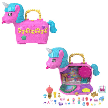 Polly Pocket Unicorn Partilandia Pinata Pencil Case with 2 Mini Dolls & 25 Party Themed Accessories, Toy +4 Years (HYD96)