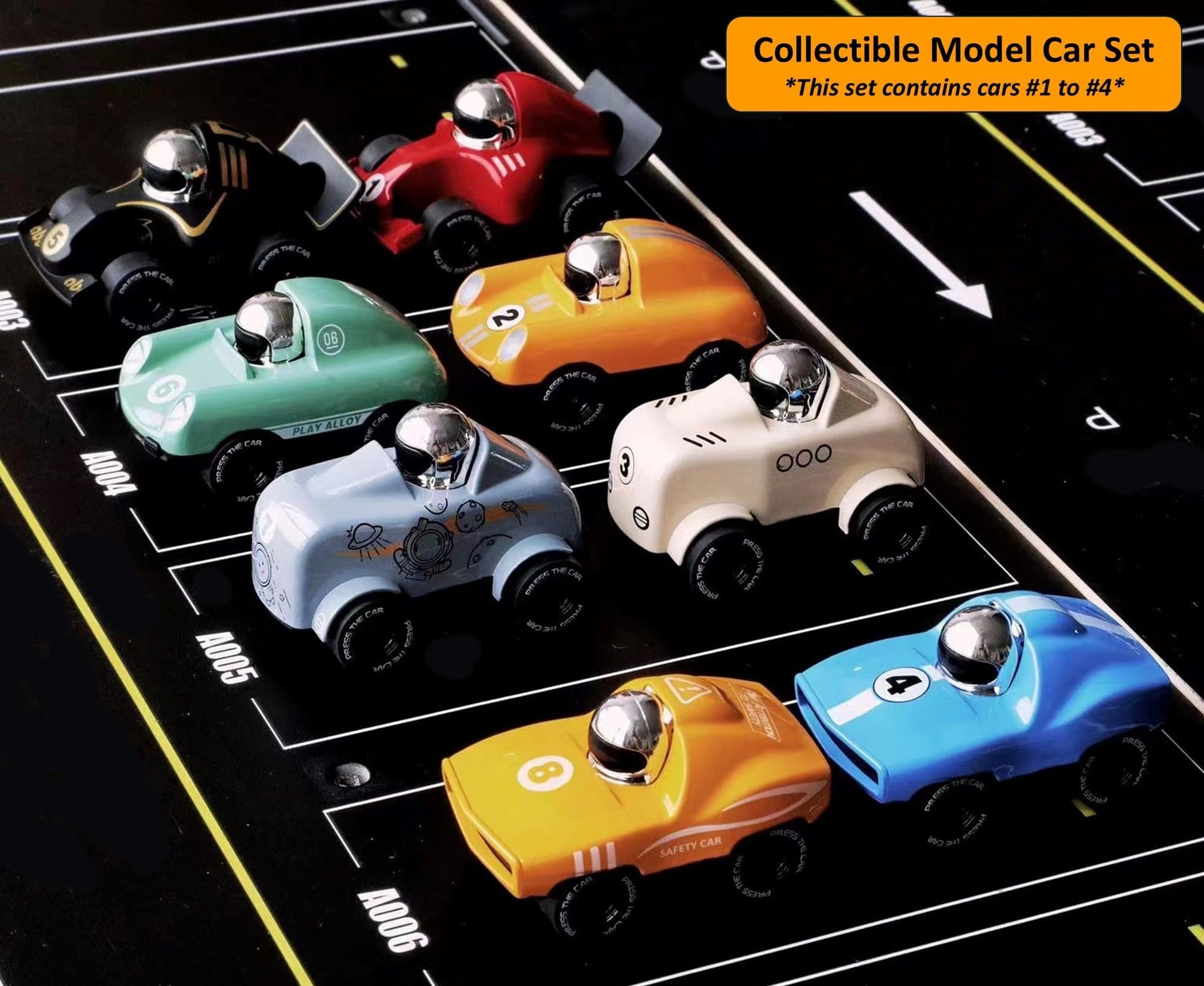 Elementoy 4-Pack Alloy Press to Go Toy Cars, Die-cast Collectible Model Race Cars, Birthday Christmas Holiday Party Gift for Kids 3+, Adults,