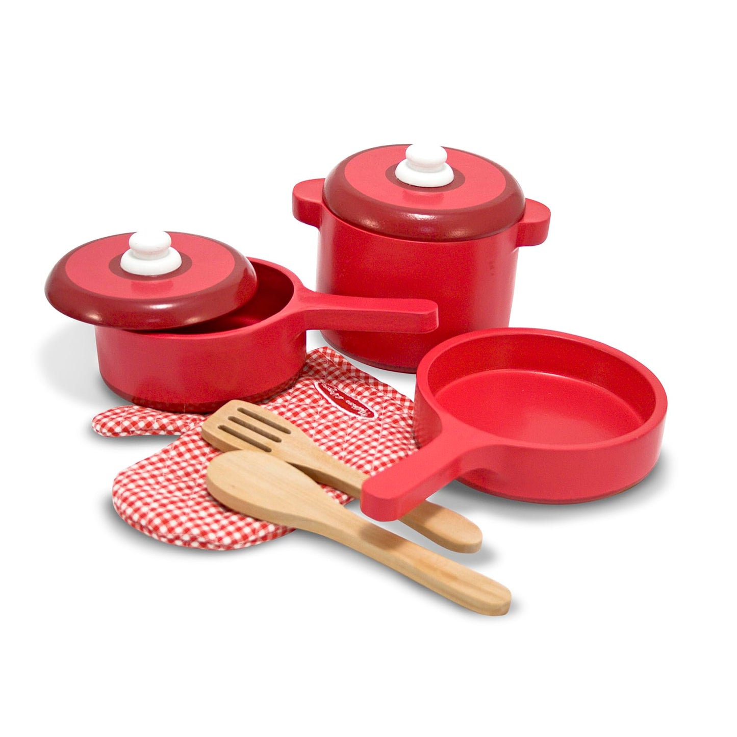 Melissa & Doug Deluxe Wooden Kitchen Accessory Set - Pots & Pans (8 pcs)
