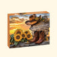 Puzzles for Adults 500 Pieces, Cowboy Hat and Cowboy Boot Jigsaw Puzzles - Sunset Psalm of the West, Impossible Sunflower Puzzles for Seniors Family