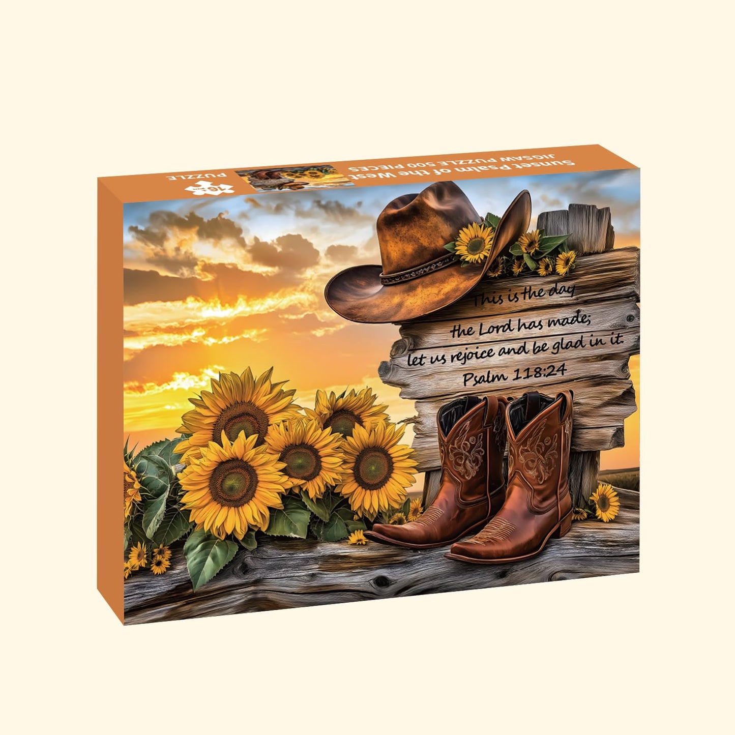 Puzzles for Adults 500 Pieces, Cowboy Hat and Cowboy Boot Jigsaw Puzzles - Sunset Psalm of the West, Impossible Sunflower Puzzles for Seniors Family