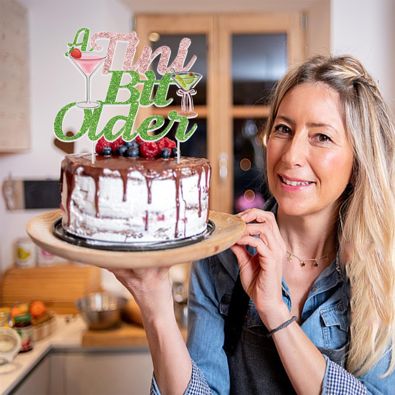 A Tini Bit Older Cake Topper, Girls Happy Birthday Party Cake Decoration Supplies for Martini Themed Party, Martini Bachelorette Party Tiny Bar Decor