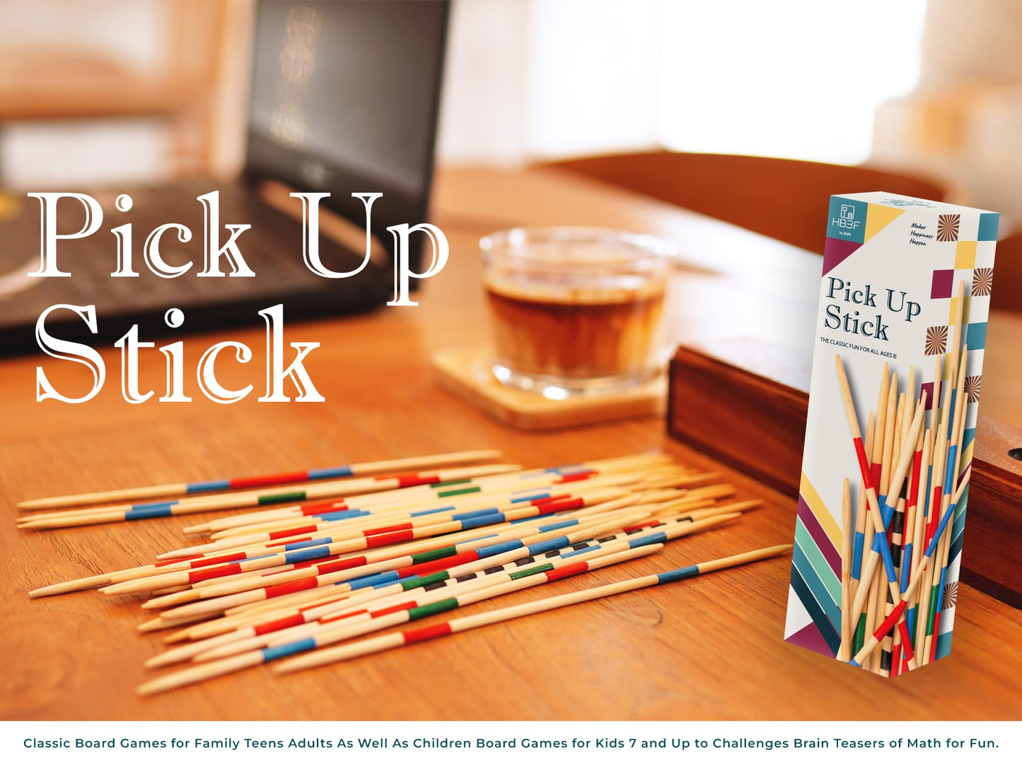 BSIRI Mikado Wooden Pick Up Sticks Game Original Classic Old Fashion Chinese Board Games for Adults and Seniors Toys in Family Brain Teasers