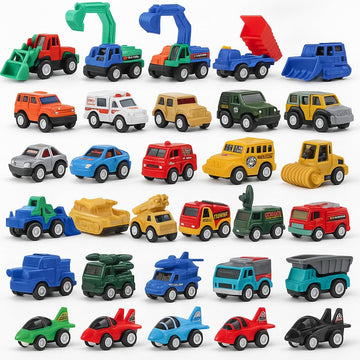 36 Pieces Pull Back Cars and Trucks Toy Set - Mini Pocket Vehicles, Fighter Jets, Construction, Race Cars & Military Toys - Bulk Party Favors