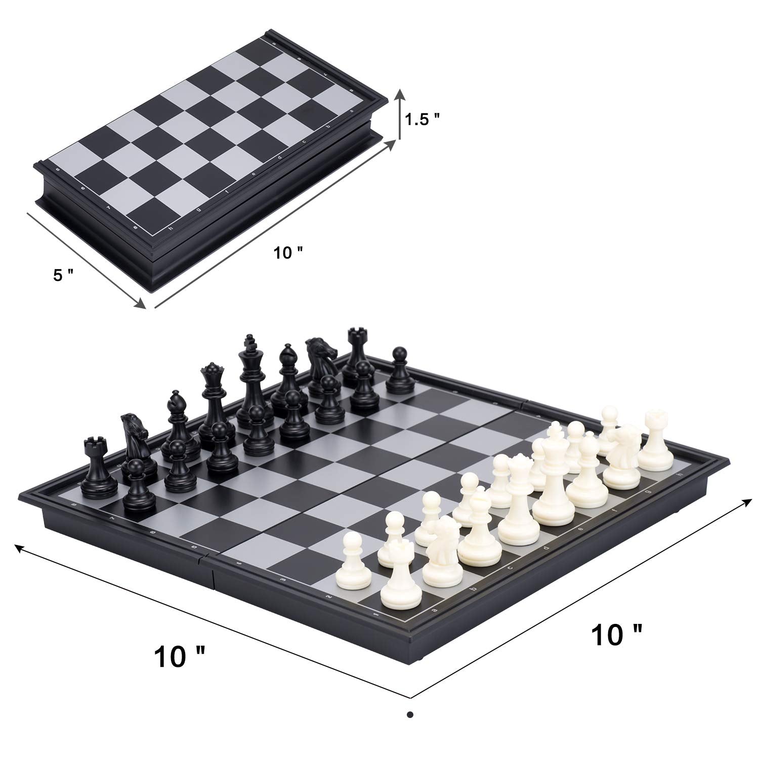 AMEROUS 10 Inches Magnetic Travel Chess Set with Folding Chess Board - 2 Extra Queens - Instructions for Beginner, Kids and Adults
