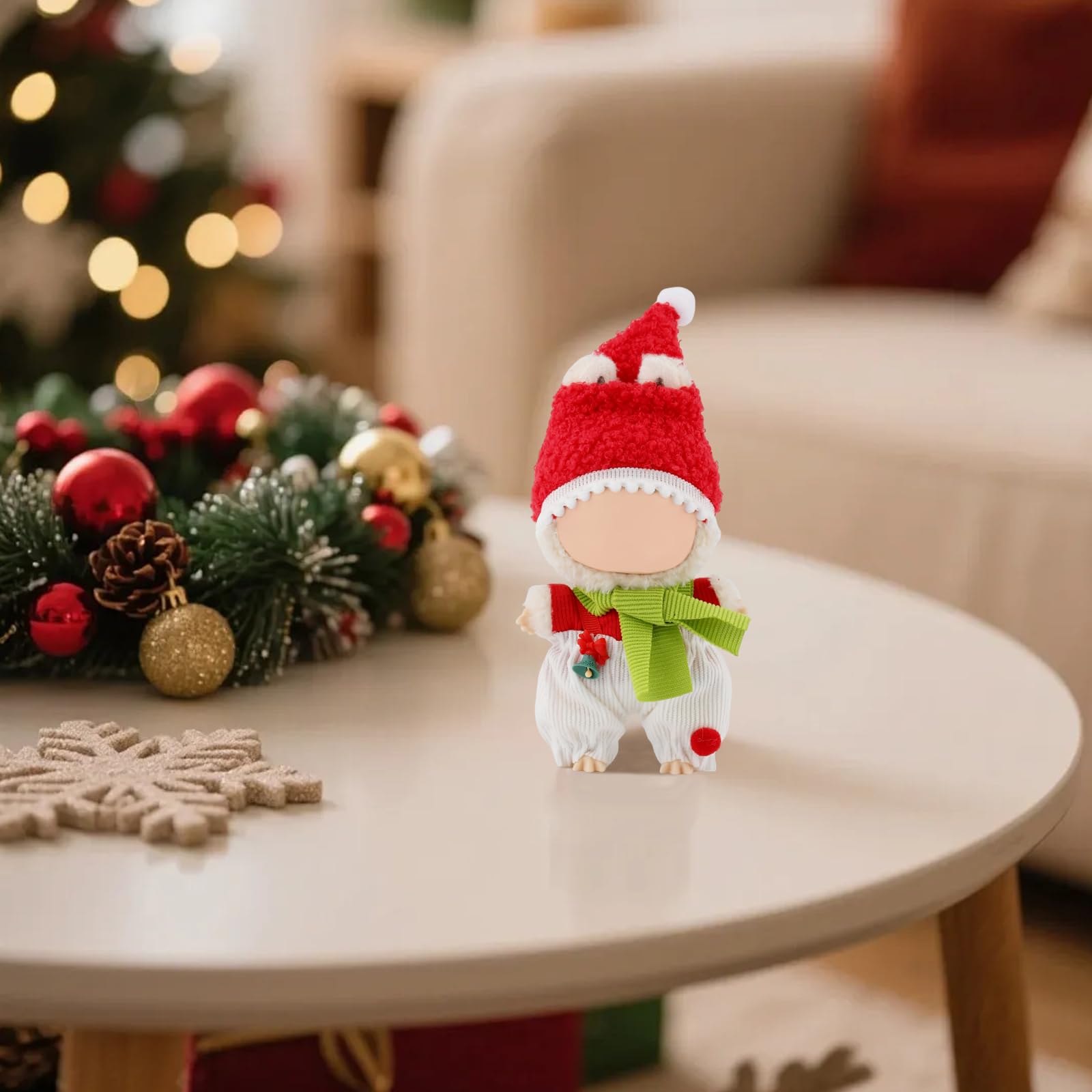 4 Pcs Lububu Christmas Clothes Compatible with 17cm Doll Clothes, Christmas Elf Accessories Sets Include Hat, Scarf, Top & Pants Costume for Dolls