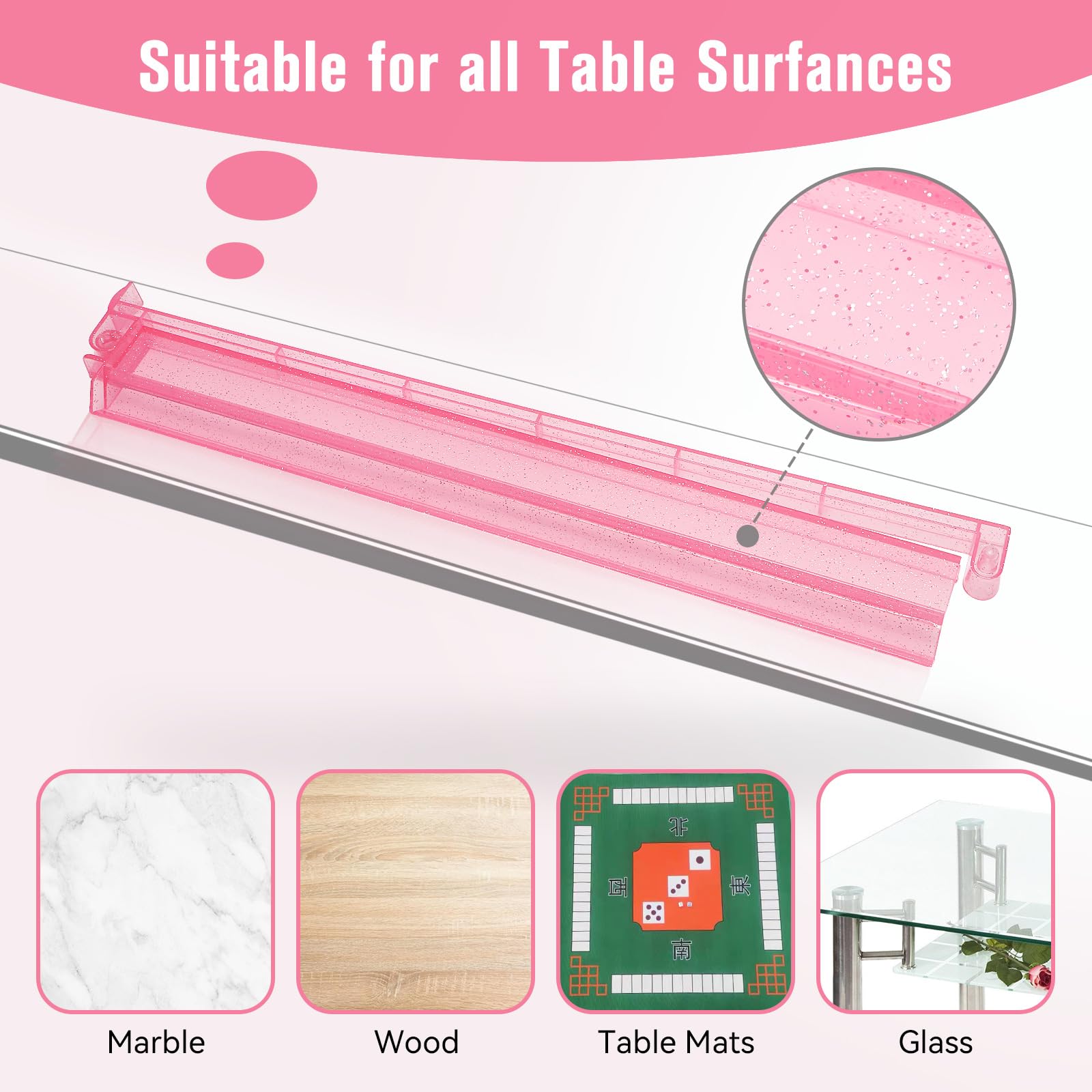 VKDDM Non-Slip Mahjong Racks with Pushers - Set of 4 Pack Clear Acrylic Racks with Beautiful Silver Glitter, American Mahjong Tile Racks Accessories
