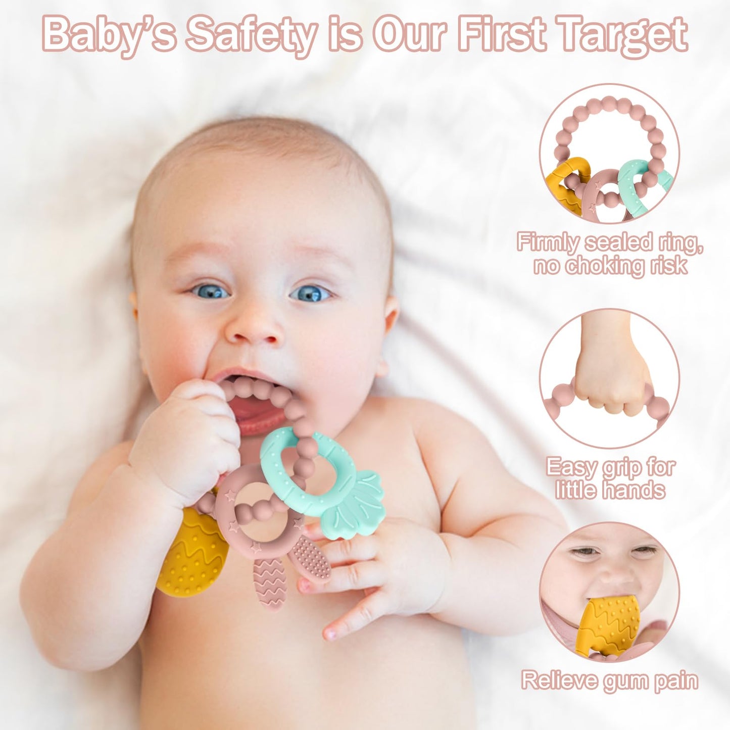 Easter Silicone Teething Toys, 3 Months+, Infant Baby Easter Basket Stuffers for Babies, Baby's Easter Egg Rabbit Carrot Teether Toy, Easter Gift