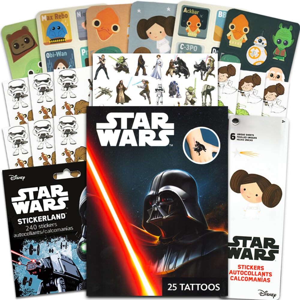 Star Wars Stickers and Tattoos Super Set - Bundle with 250+ Stickers and 25 Temporary Tattoos for Boys Girls Kids | Star Wars Party Supplies Pack