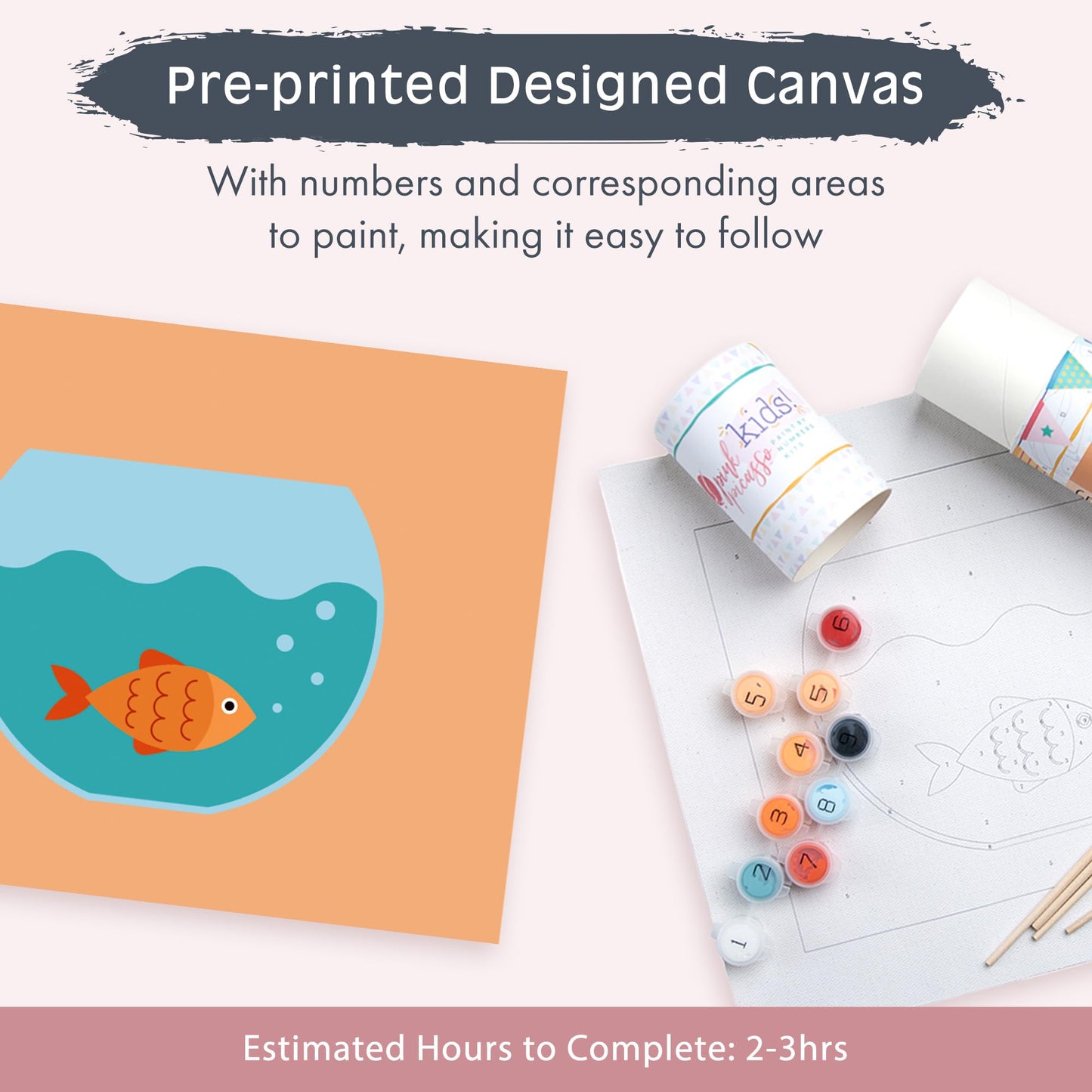 Pink Picasso Kits Gertie Goldfish Paint by Number for Kids Ages 5+ | DIY 8x10 Beginners Paint Set Includes Canvas, Paints & Brushes | As Seen On Shark