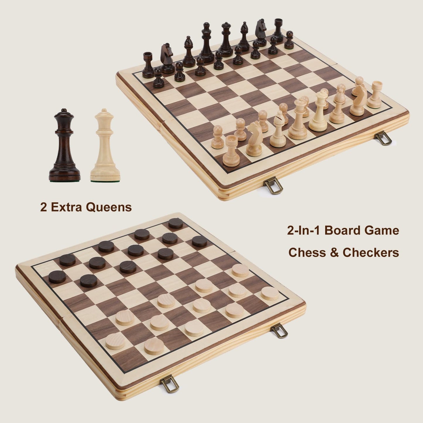15 Inch Wooden Chess Set with Folding Board and Chess Piece Storage Slot, Handmade Portable Travel Chess Game Sets for Kids Adults Beginner and Pros