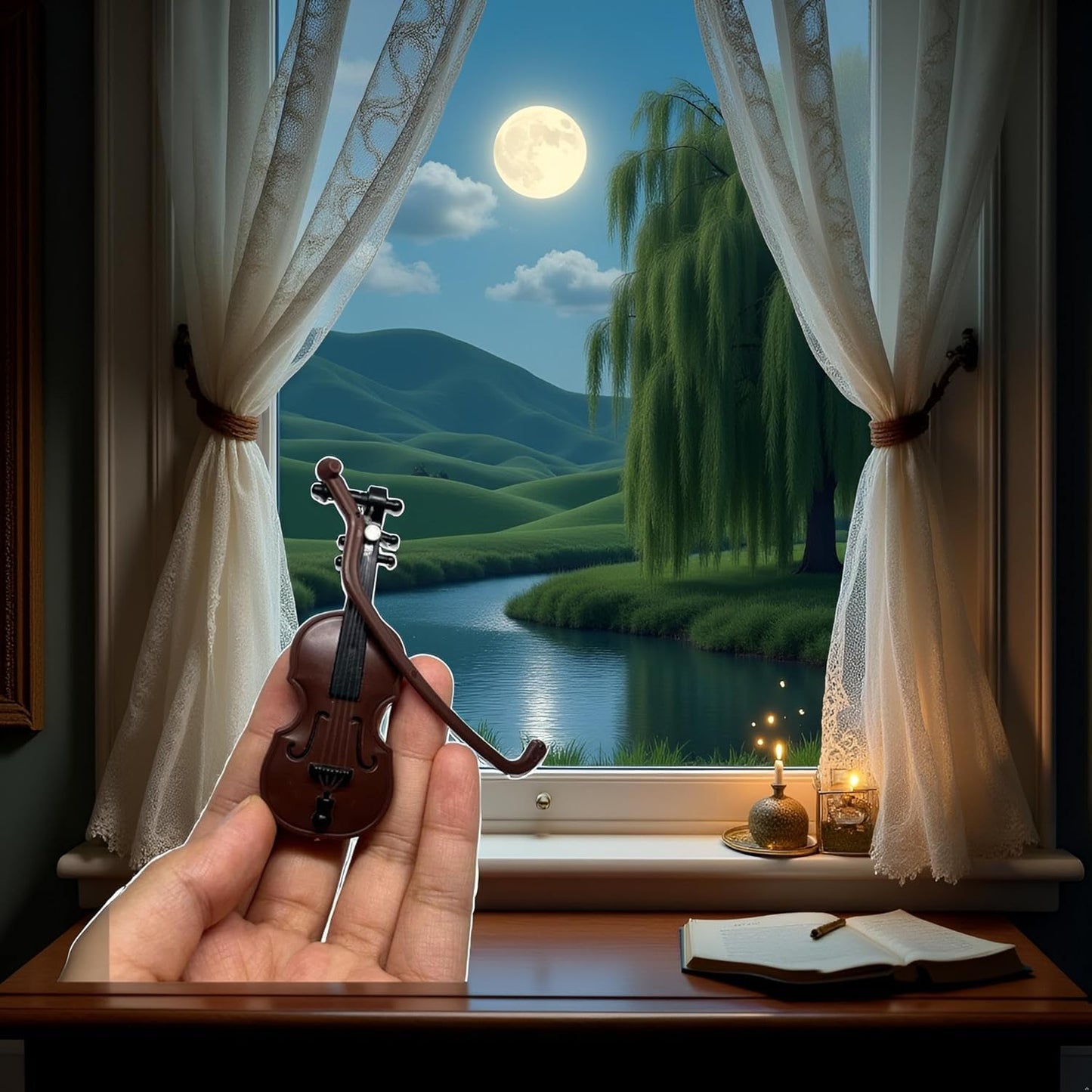 Miniature Violin, Tiny Violin Mini Musical Instrument, Miniature Model Dollhouse, Furniture Crafts Ornament for Dollhouse Fairy Garden Decoration