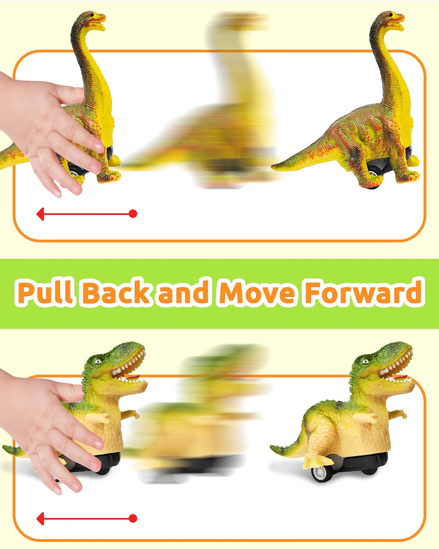Greingways 4 Pack Dinosaur Pull Back Cars Prefilled Plastic Easter Eggs with Toys Inside Filled, Toddler Easter Basket Stuffers Egg Fillers Montessori