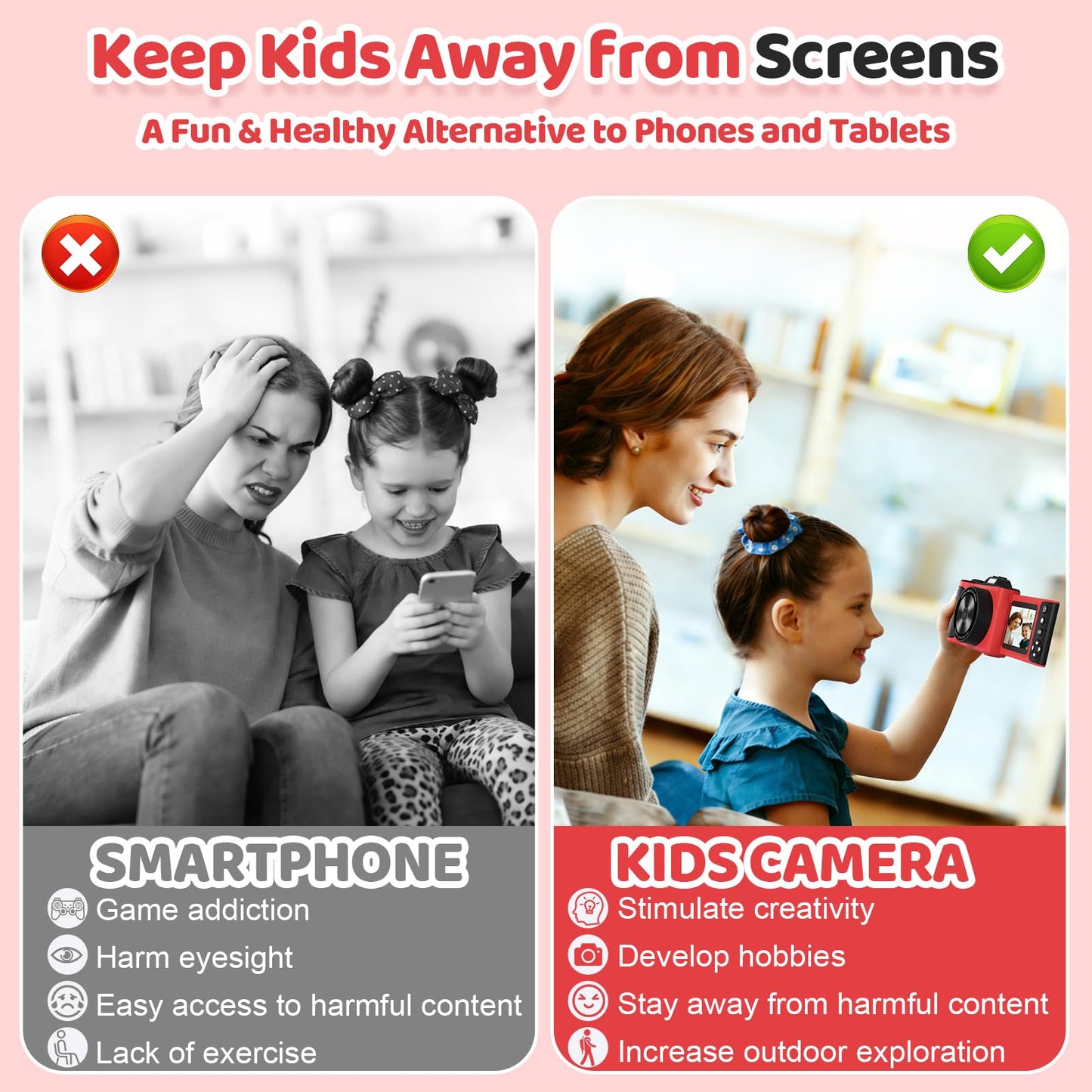 Kids Digital Camera for Girls Boys Age 3-10, My First Camera, 1080P HD Video, Toddler Camera Easy to Use, Shockproof Durable, Toys Gift for Kids